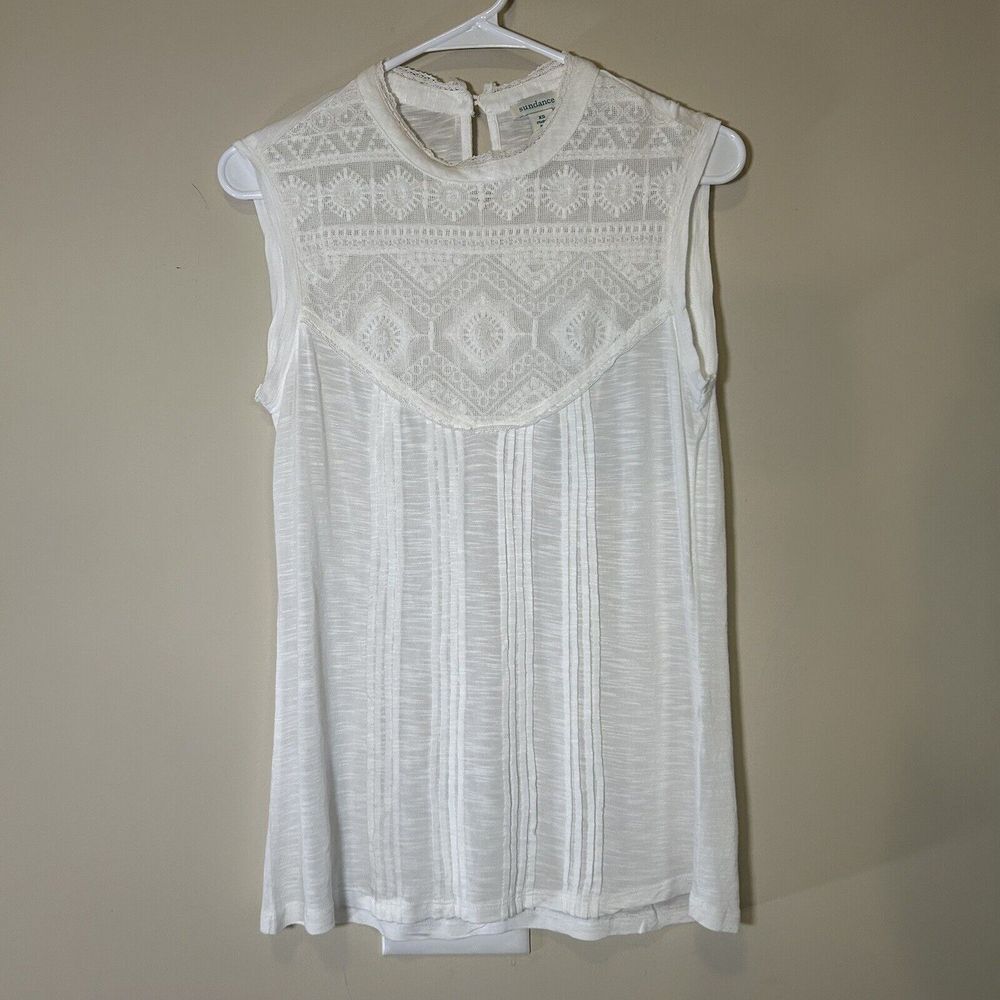 Sundance Women's Sleeveless Top Shirt XS White Lace‎ Pintuck Viscose Girlcore